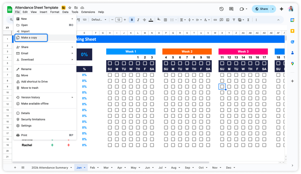 Google-Attendance-Sheet-Template