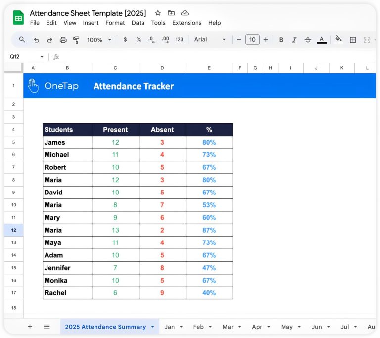 attendance summary in google sheets