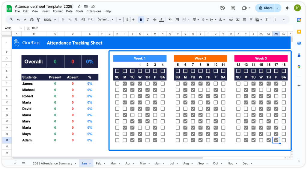 mark attendance in google sheets